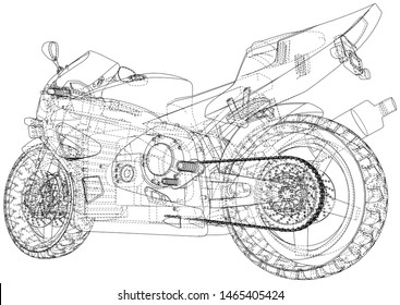 Sport motorcycle technical wire-frame. Vector illustration. Tracing illustration of 3d.