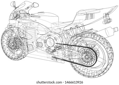Sport motorcycle technical wire-frame. Vector illustration. Tracing illustration of 3d.