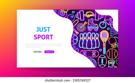 Sport Neon Landing Page. Vector Illustration of Activity Promotion.