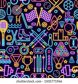 Sport Neon Seamless Pattern. Vector Illustration of Activity Promotion.