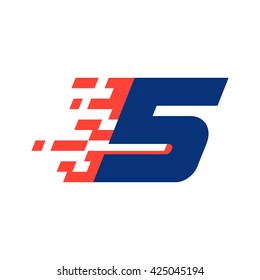 Sport number five logo with abstract checkered flag. 