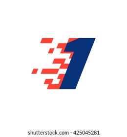 Sport number one logo with abstract checkered flag.