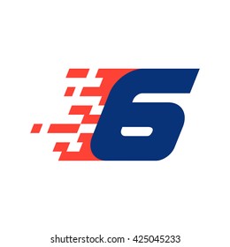 Sport number six logo with abstract checkered flag.
