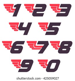 Sport numbers set with wing logos. 