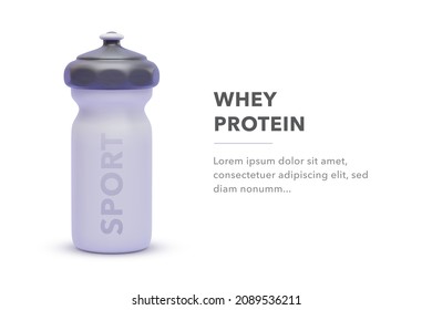 Sport nutrition 3d realistic drink bottle for fitness isolated on white background. Vector illustration 