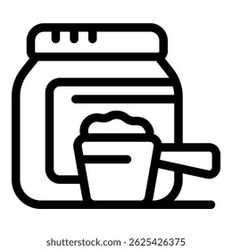 Sport nutrition container with measuring scoop icon representing fitness and dietary supplements