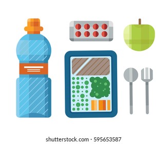 Sport nutrition icon in flat style detailed healthy food and fitness diet bodybuilding proteine power drink athletic supplement energy vector illustration.