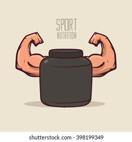 sport nutrition icon, love fitness, health, idea for logo, sport nutrition shop concept, gym, power, strong hands, vector illustration