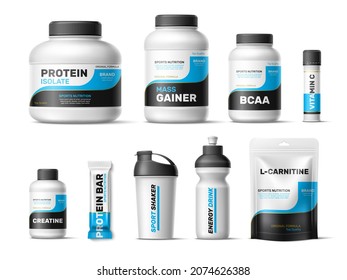 Sport nutrition labels. Realistic whey protein