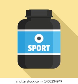 Sport nutrition plastic jar icon. Flat illustration of sport nutrition plastic jar vector icon for web design