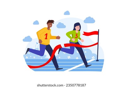 Sport olympiad concept with people scene in the flat cartoon style. Students participate in school running sports competitions. Vector illustration.