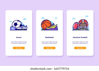 Sport On Boarding Illustration Application Interface in line style. UI UX Screen template.