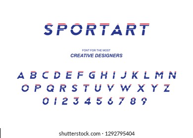 Sport original bold font alphabet letters and numbers for creative design template for logo. Flat illustration EPS10.