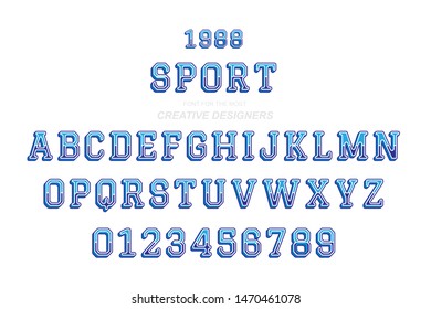 Sport original retro 3D bold font alphabet letters and numbers for creative design template for logo. Flat illustration EPS10