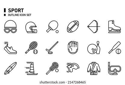 Juego de iconos de contorno deportivo. Juego de iconos deportivos.