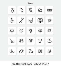 Sport outline icons set. Basketball, bowling, fitness and other elements