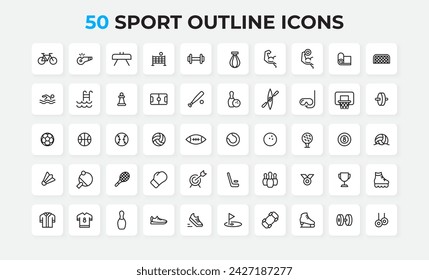 Sport outline icons set. Basketball, bowling, fitness and other elements. Thin outline icons pack