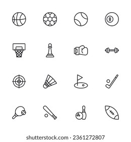Sport outline icons set isolated on white background vector illustration