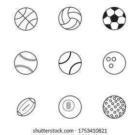 Sport Outline Icons Set On White Background.