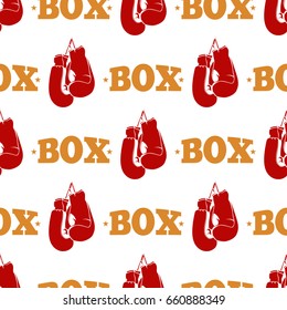 Sport pattern design - box seamless texture with red boxing gloves. Background sport box design. Vector illustration