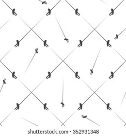 Sport pattern. Fencing background. Seamless pattern of fencing accessories. Swords background. Isometric sports equipment texture. Pattern for design, web, backdrop etc.