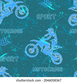 Sport pattern for guys with motocross and blue grunge.