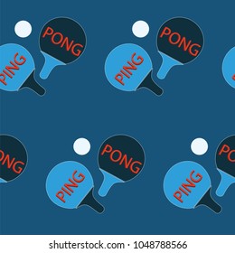 Sport pattern - ping-pong - rackets and balls - blue and white on dark blue background - art vector
