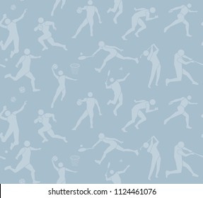 sport pattern seamless backdrop, people sport icon on vintage gray background