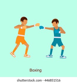 Sport people activities, boxing icon isolated, two boxers on squared ring, vector illustration eps10