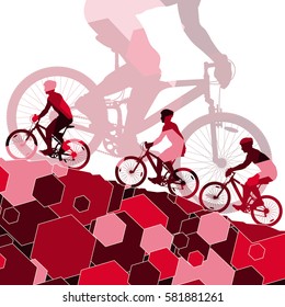 Sport people bike riders bicycle silhouettes in abstract mosaic background illustration vector