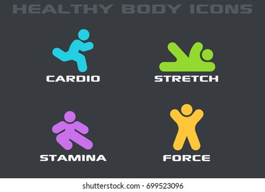 Sport people doing exercises Logo colorful design vector templates.
Friendly Fitness Gym Yoga Logotype. Active Man icons series.