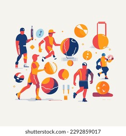 Sport people flat icons set with men and women cycling playing football and tennis isolated vector illustration