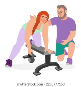 Sport people individual personal trainer coach in gym. Men women training exercising fitness center active healthy lifestyle.