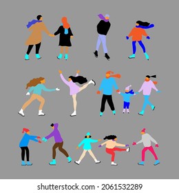 Sport people. Man and women are skating. Vector elements.