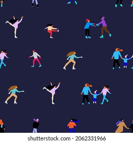 Sport people seamless pattern. Men and women are skating. Vector design background foe paper, textile, wrapping paper, etc.