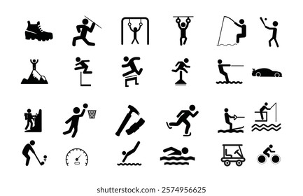 Sport people simple flat glyph icons. Vector illustration with 