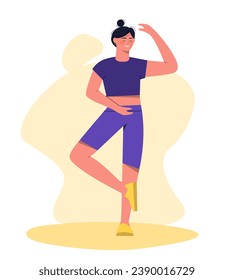 Sport person concept. Active lifestyle and training, workout. Woman practice yoga. Meditation and stretching. Graphic element for website. Cartoon flat vector illustration isolated on white background