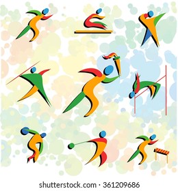 Sport Pictograms In Blue, Red, Green And Yellow Summer Color - Athletics