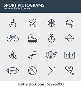 Sport pictograms set. Editable strokes. Line art sport icons. Active lifestyle. Eps10 vector.