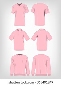 Sport pink t-shirt, sweater and polo shirt isolated set vector