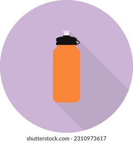 Sport plastic water bottle icon with long shadow on purple background, flat design style