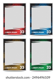 sport player cards photo border frame template set with grunge texture 