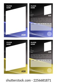 Sport player trading card frame border template design front and back for personnal information and performance 