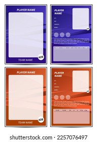 Sport player trading card frame border template design front and back for personnal information and performance stats