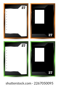 Sport player trading card frame border template design front and back for personnal information and performance 