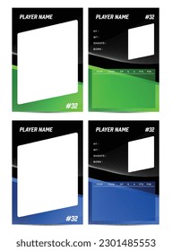 Sport player trading card frame border template design front and back for personnal information and performance 