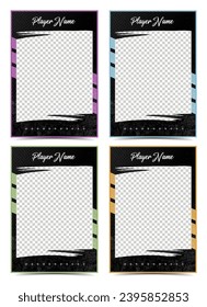 Sport player trading card frame border template design flyer set vector with grunge texture