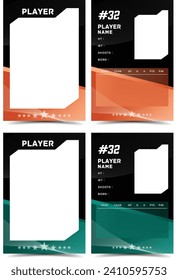 Sport player trading card frame border template design front and back for personnal information and performance 