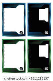 Sport player trading card frame border template design front and back for personnal information and performance 