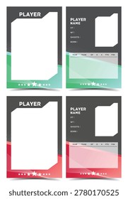 Sport player trading card frame border template design front and back for personnal information and performance 
